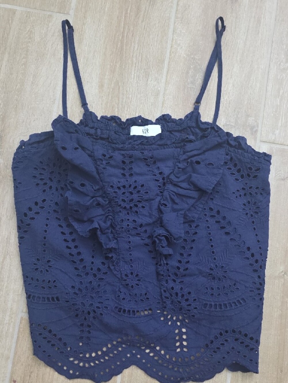 NSR Navy Eyelet Ruffle Spaghetti-Strap Camisole - Picture 2 of 2
